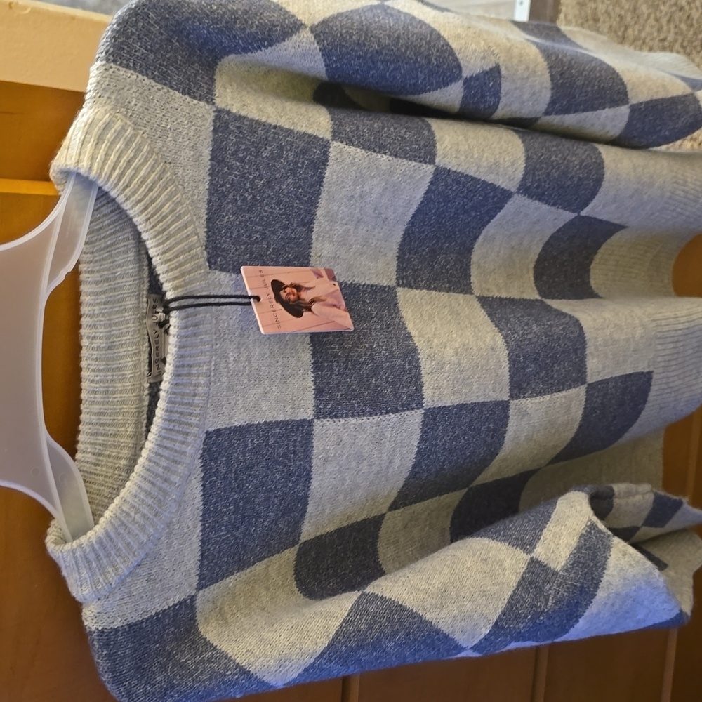 Sincerely Jules Blue and Light Grey Checkered Sweater - Picture 2 of 6